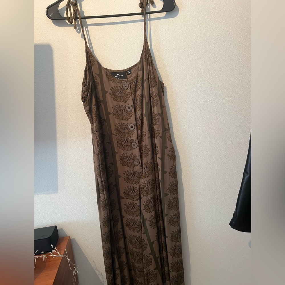 Lazy Oaf- Jumpsuit Dark Green W/ Design (Size UK 10/ US 6)